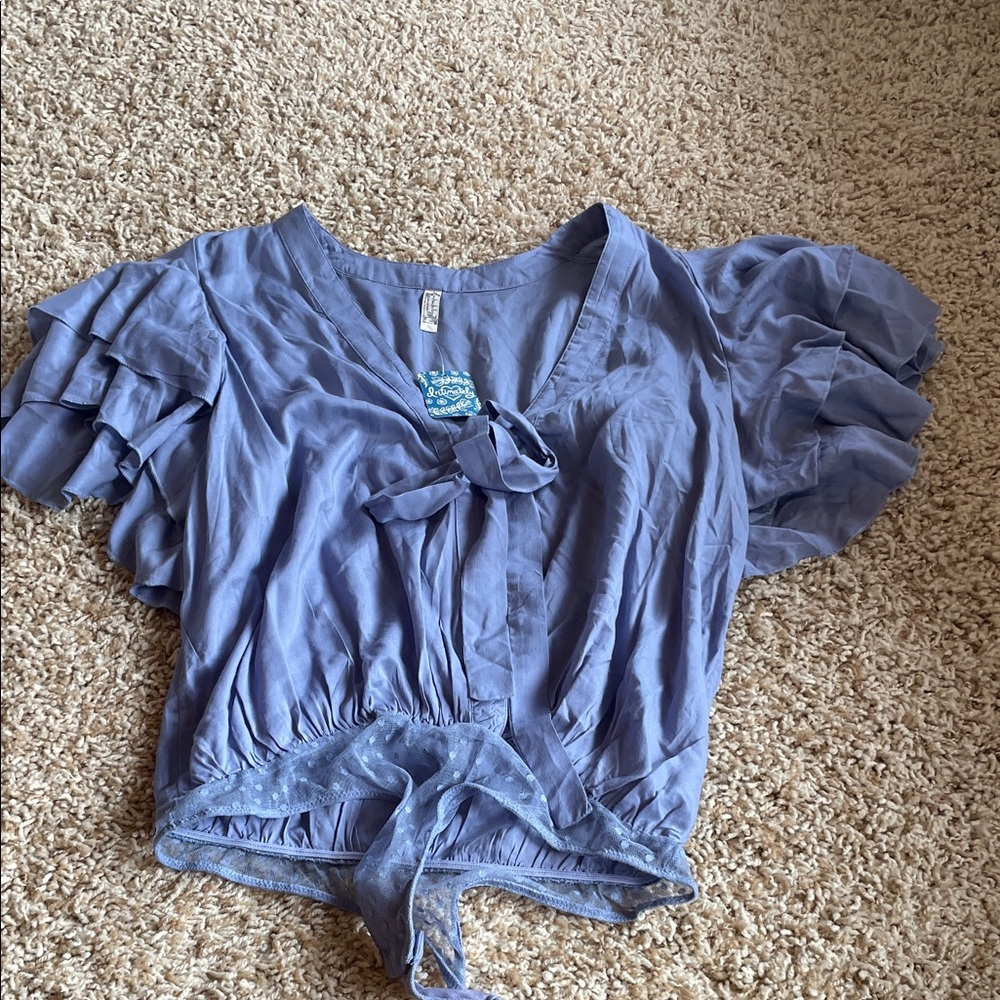 FP Movement by Free People Lavender Ruffle Sleeve Blouse